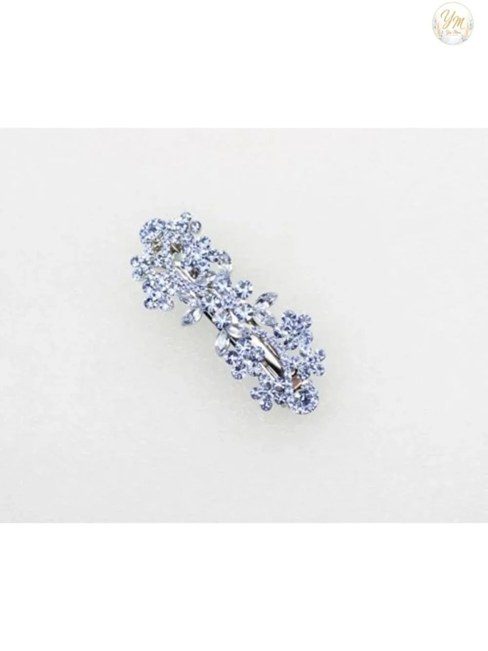 Light Blue Rhinestone Crystal Flower Hair Barrette Clip Rhodium Plated Alloy